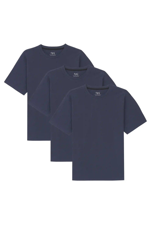 Organic Crew Neck T-Shirt 3 Pack (Relaxed Fit) / Navy