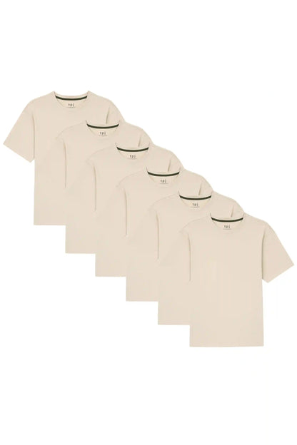 Organic Crew Neck T-Shirt 6 Pack (Relaxed Fit) / Tan